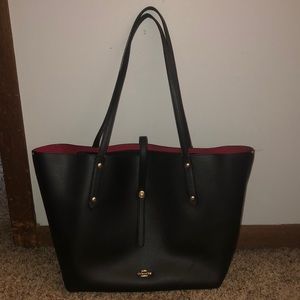 Coach Mollie black tote red interior